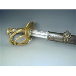 A French heavy cavalry sword, 1816 pattern, with brass four bar hilt and metal scabbard Est...