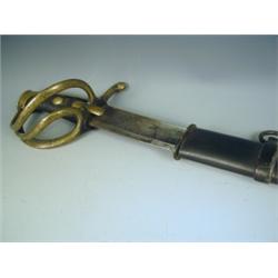 A Russian cavalry sabre with brass 3 bar hilt and metal scabbard Est. 140/180...