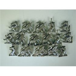 Sixteen plated, lead livery badges as griffins & prancing hound Est. 100/150...