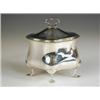 Image 1 : An Edwardian silver sucrier of oval lobed form, with a flush lid and ring handle on four paw f...