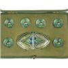Image 1 : A Liberty's Cymric silver buckle and 6 hexagonal buttons, each with green and blue enamel, mar...