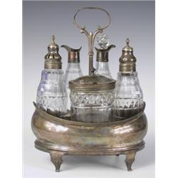 A George III silver bottle cruet stand, each piece struck London 1806, makers initials 'C.C.',...