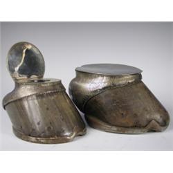 Two silver mounted horses hoof inkwells inscribed to the lids "Brightlight 1898"and "Whiskey 1...
