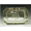 Image 1 : A late Victorian silver tray with pierced gallery and engraved swag decoration, on eight scrol...