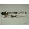 Image 1 : A continental fork and spoon with a gilt bowl and tines, 'jewelled' collars and Meissen style...