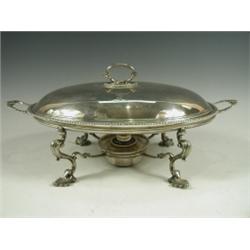 A l9th Century silver vegetable tureen and stand with burner, London, 1869, maker SW (burner a...