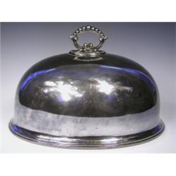 A Victorian silver plated dish cover with a beaded handle to the rim, by William Hutton & Sons...