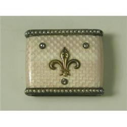 An early 20th Century pink enamel, gold (?) and pearl eraser holder, in the style of Faberge,...