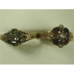 Two 19th Century rings - one set with rose cut diamonds and emeralds, size N1/2 the other set...