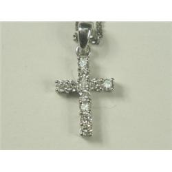 A diamond set cross pendant, set in 18ct white gold, 13mm long, on an 18ct gold curb chain ...