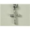 Image 1 : A diamond set cross pendant, set in 18ct white gold, 13mm long, on an 18ct gold curb chain ...
