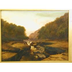 Walter Williams (1835-1906) A LADY BESIDE A WATERFALL IN A WOODED VALLEY Signed and dated 1...