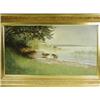 Image 1 : Olaf Viggo Langer (1860-1942) A LAKESIDE SCENE WITH FIGURES IN ROWING BOATS NEAR A JETTY Si...