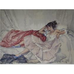 Sir William Russell Flint R.A., RWS RECLINING FEMALE Limited edition reproduction, printed...