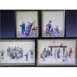 Chinese School, 19th Century FASHIONABLE FIGURES WITH ATTENDANTS Four, watercolour on rice...
