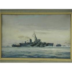 Roger Chapelet (1902-1995) HMS ESPEIGLE Signed bottom right also with an anchor symbol, gou...