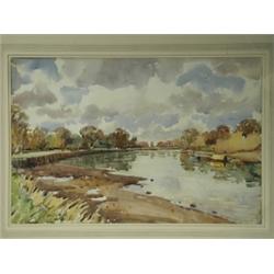 Llewellyn Petley-Jones (Canadian School, 1908-1986) 'AUTUMN ON THE THAMES, RICHMOND (LOW TIDE-...