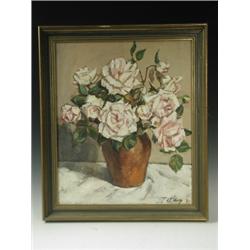 Llewellyn Petley-Jones (Canadian School, 1908-1986) STILL LIFE OF ROSES IN A BLUE AND WHITE JU...