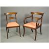 Image 1 : A set of eight reproduction mahogany dining chairs in the Regency style with brass inlay and s...