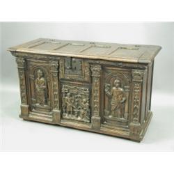 A late 19th Century medieval style coffer, 132cm wide x 56cm x 76cm high Est. 700/900...