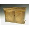 Image 1 : A small walnut veneered on oak shelf cupboard, the top with an inlaid star motif duplicated to...
