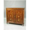 Image 1 : An Edwardian mahogany side cabinet, with an inlaid foliate scroll frieze above two cupboard do...