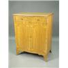 Image 1 : A satinwood serpentine front cupboard, with inlaid banding, the interior with a glass shelf an...