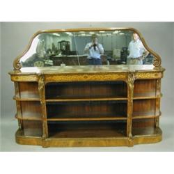 A Victorian inlaid walnut credenza, with an associated mirrored back, over gilt bronze laurel...