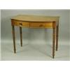 Image 1 : A George III mahogany bowfront sidetable, with ebonised stringing and two drawers on turned le...
