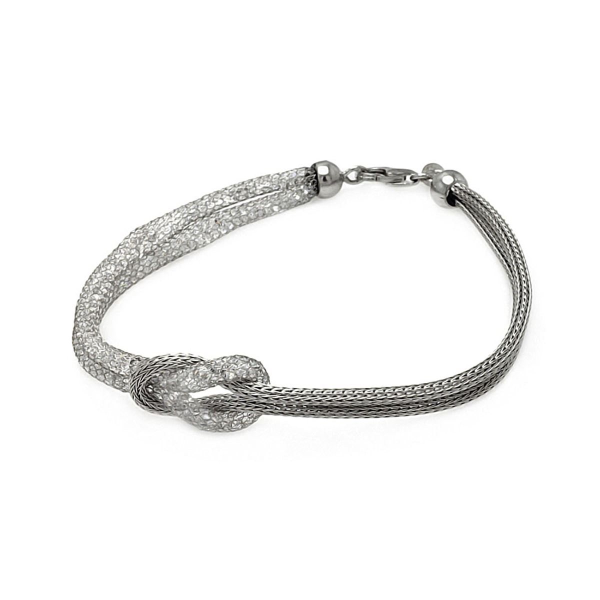 Sterling Silver Rhodium-Plated Open Mesh Bracelet