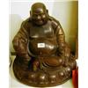 Image 1 : A Bronze Figure of Hotei, seated on a lotus leaf, wearing a robe with gilt decoration, 41 cm £300...