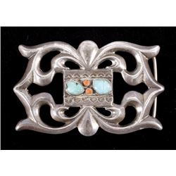 Navajo Sand Cast Pawn Silver Belt Buckle 19th-20th