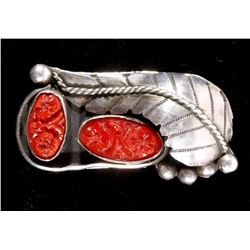 Hopi Carved Coral & Sterling Silver Ring