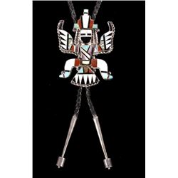 Zuni Kachina Inlaid Mosaic Sterling Bolo Tie Large