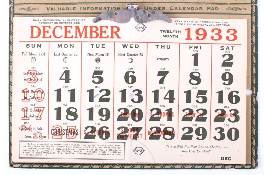 1933 North Dakota Calendar w/ Yellowstone Photo