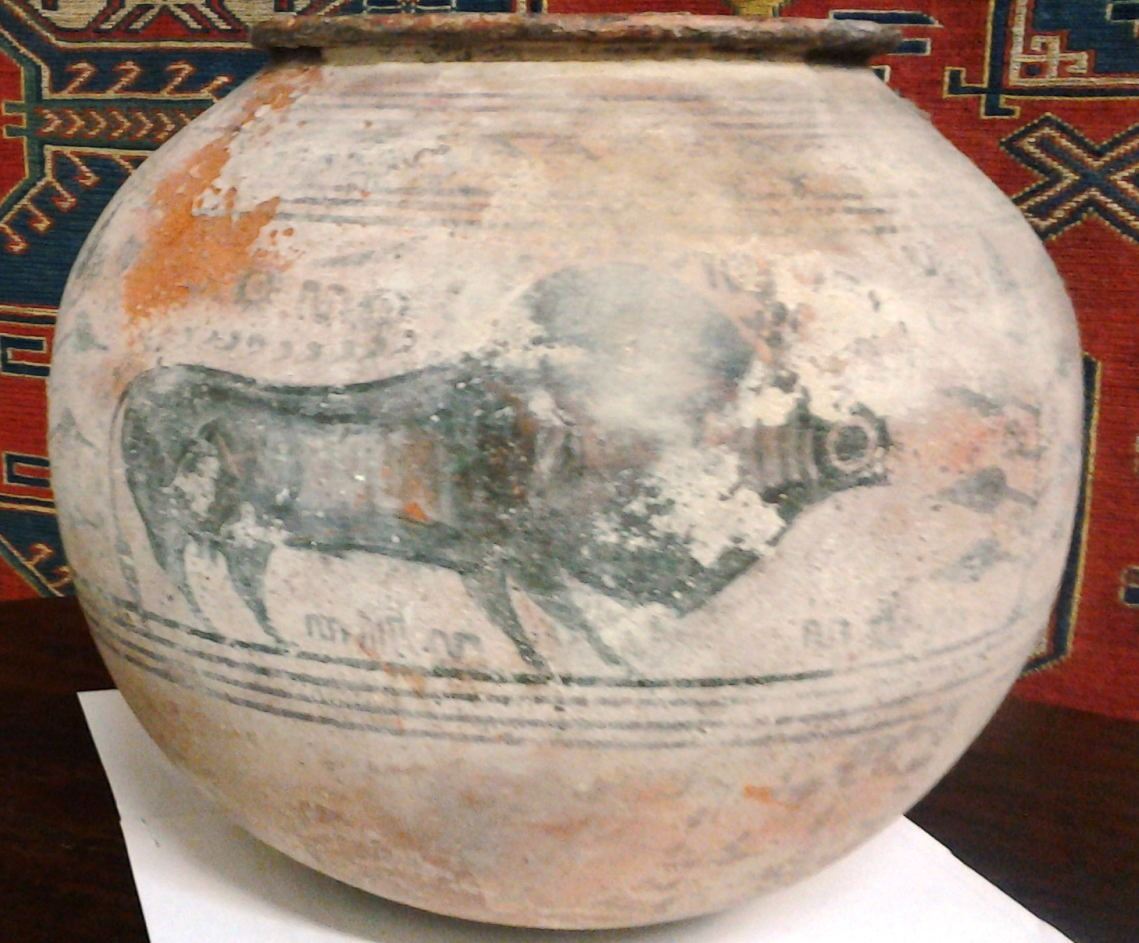 Authentic Ancient Artifact 100 A.D: Ceramic Pot with Painted Bull ...