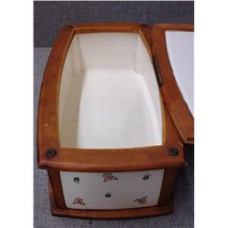 Vintage German Wood & Porcelain Bread Box w. Flower Décor