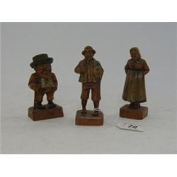 THREE TYROLEAN CARVED CHARICATURES, 20th Century, 'Coffee' and 'Sugar', height 10cm 20-30...