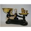 Image 1 : A SET OF FOOD SCALES, brass pans, maker Libra Scale Co, with five bell weights, 1lb descending (6...