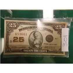SHIN SPLINT - 25 CENT DOMINION OF CANADA BANK NOTE