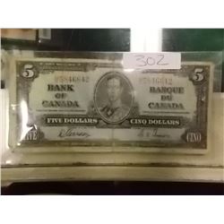 BANK NOTE - 1937 $5 CANADIAN BILL