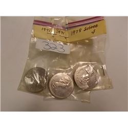 CANADIAN SILVER DOLLARS - BC - 1978 & 2 1971 = 3 T