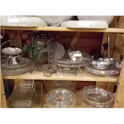 SHELF LOT GLASS PARTION DISHES ETC