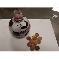 GLASS SPORTS JAR FULL OF PENNIES