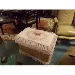 WICKER HAMPER WITH PINK COVER LACE AND CONTENTS