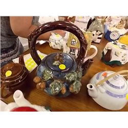 TEA POT - DARK BLUE - BRANCH STYLE HANDLE WITH FRU
