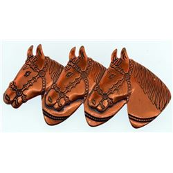 Vintage copper 3 horse head pin