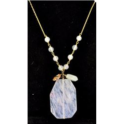Gold tone pink rose crystal estate pendant necklace