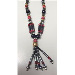black crystal hematite long beaded necklace