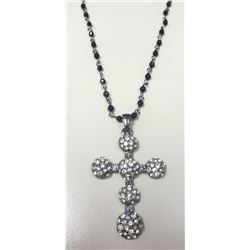 very nice black crystal long chain cross necklace